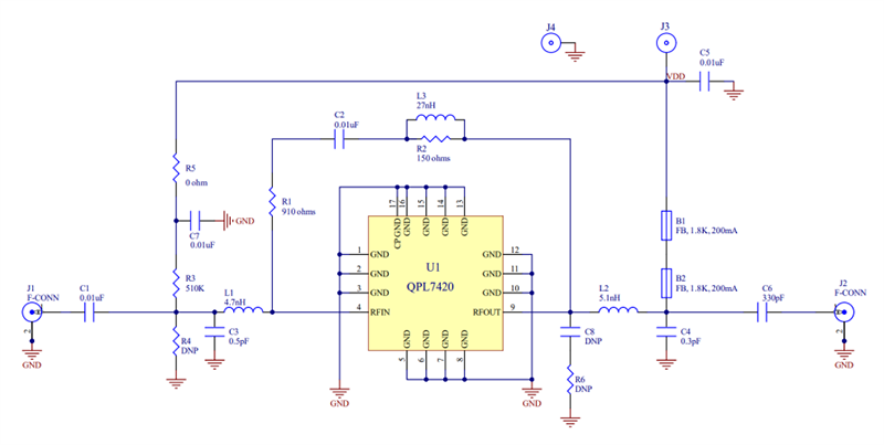 Schaltplan - Qorvo QPL7420EVB CATV Verstärker IC Evaluierungsboard